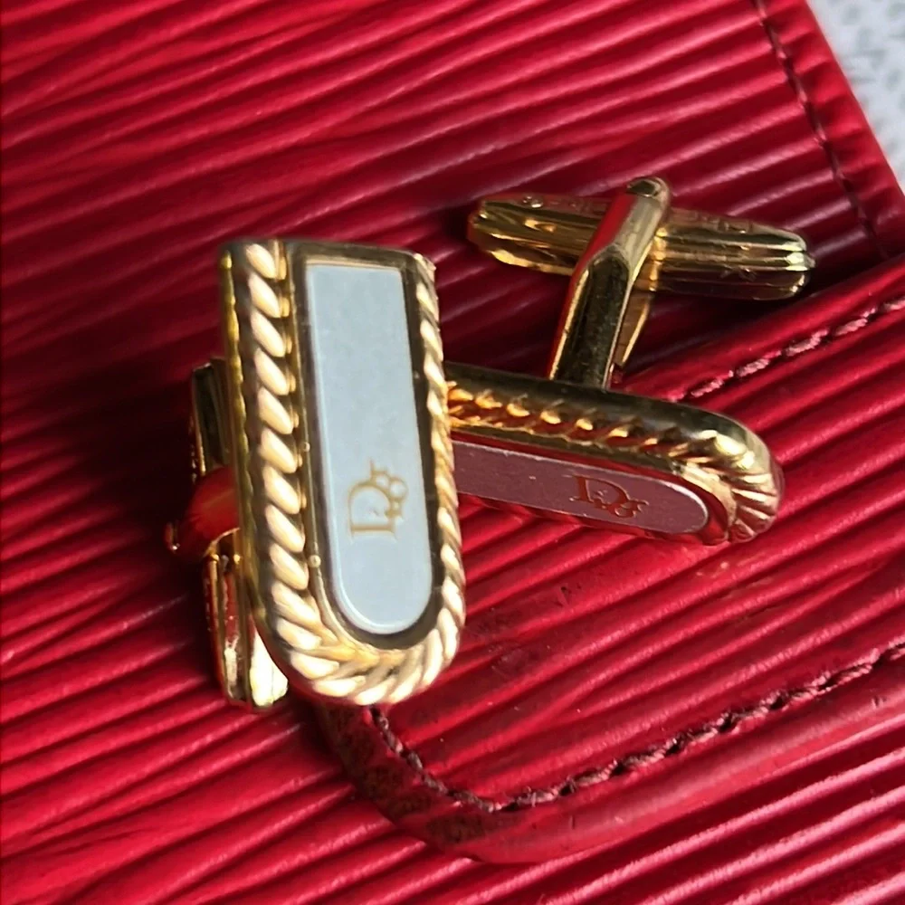 Christian Dior Men's Cuff links Gold & Silver Tone Vintage authentic